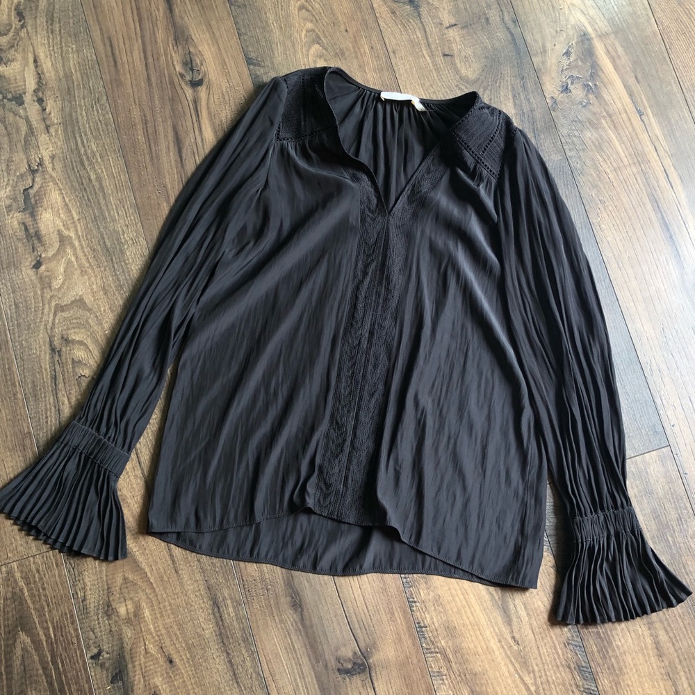 Ramy Brook Black Accordion Sleeve Lace Blouse XS